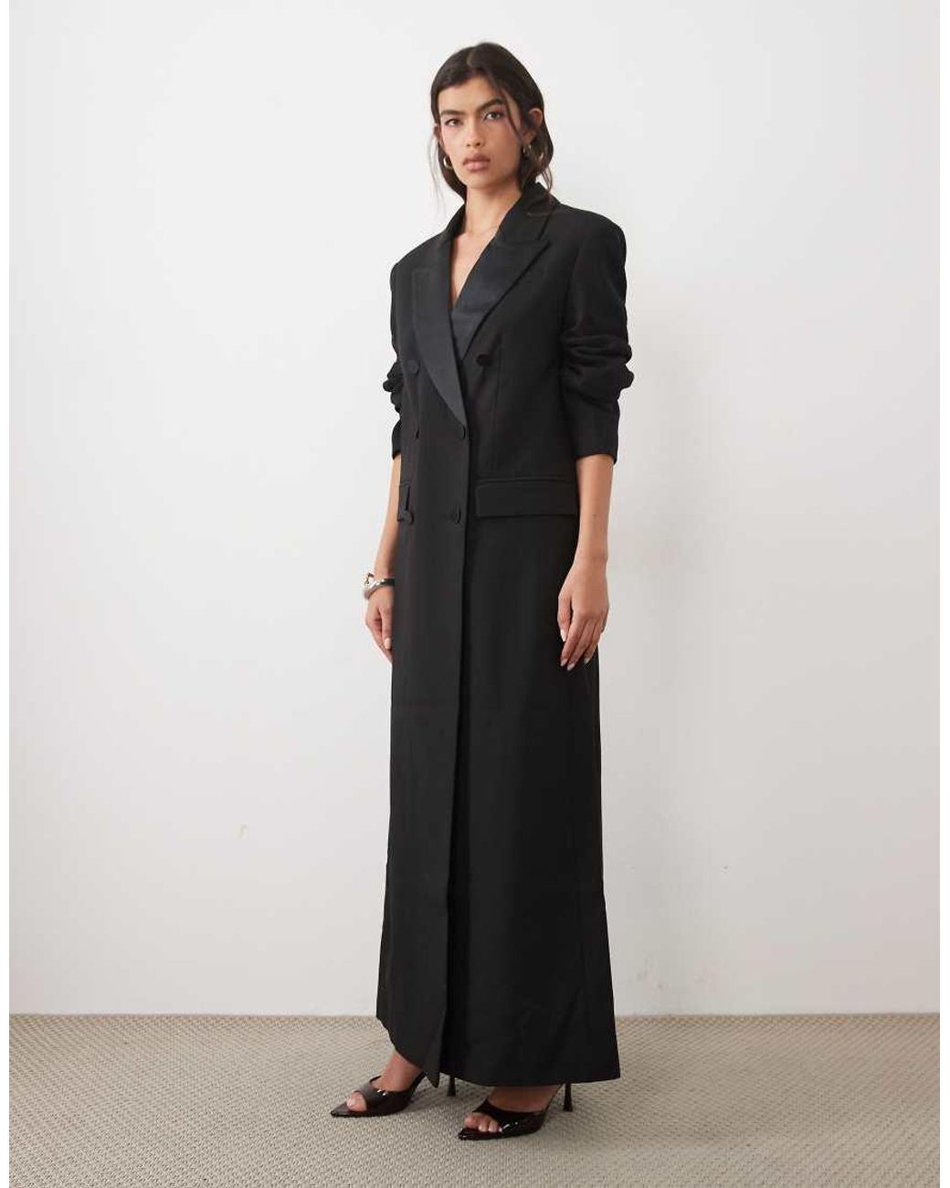 ASOS Black Tailored Longline Power Shoulder Tux Blazer