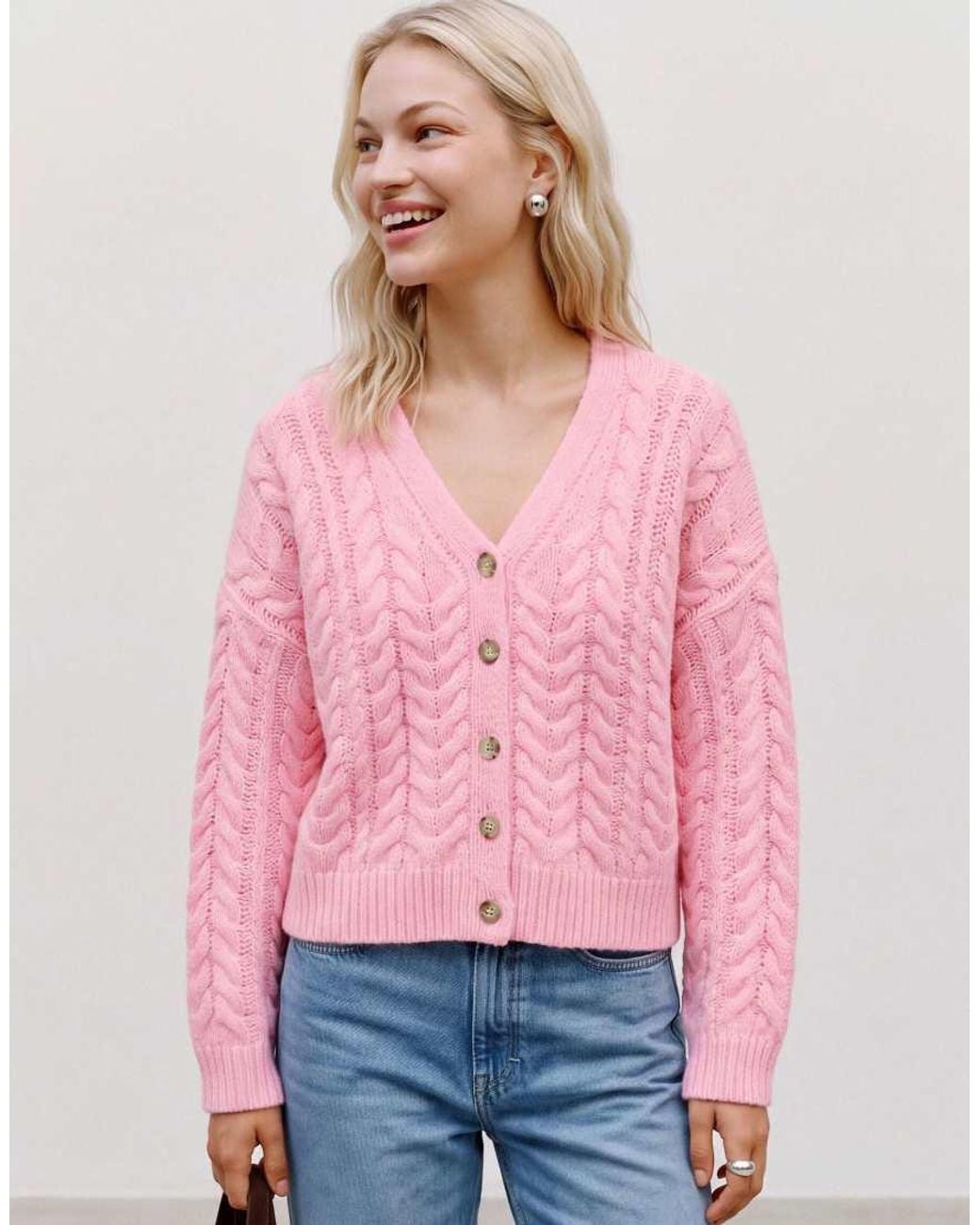 Vero Moda Pink Dream Ribbed V-Neck Knitted Drop Shoulder Cardigan