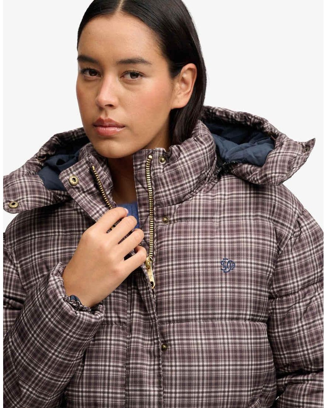 Superdry Gray Premium Printed Check Puffer Jacket