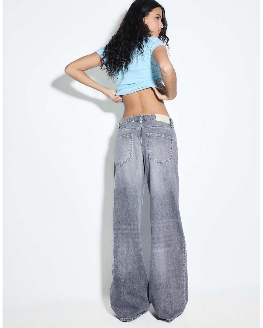 Stradivarius Blue Petite D91 Low Wide-Leg Jeans