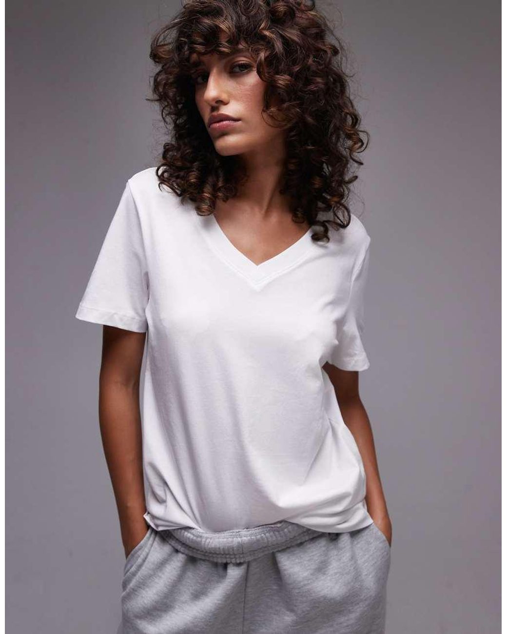 SELECTED White V Neck T-shirt With Short Sleeves