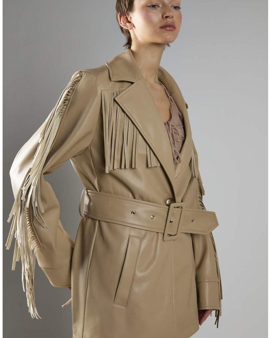 Glamorous Brown Belted Fringe Longline Jacket
