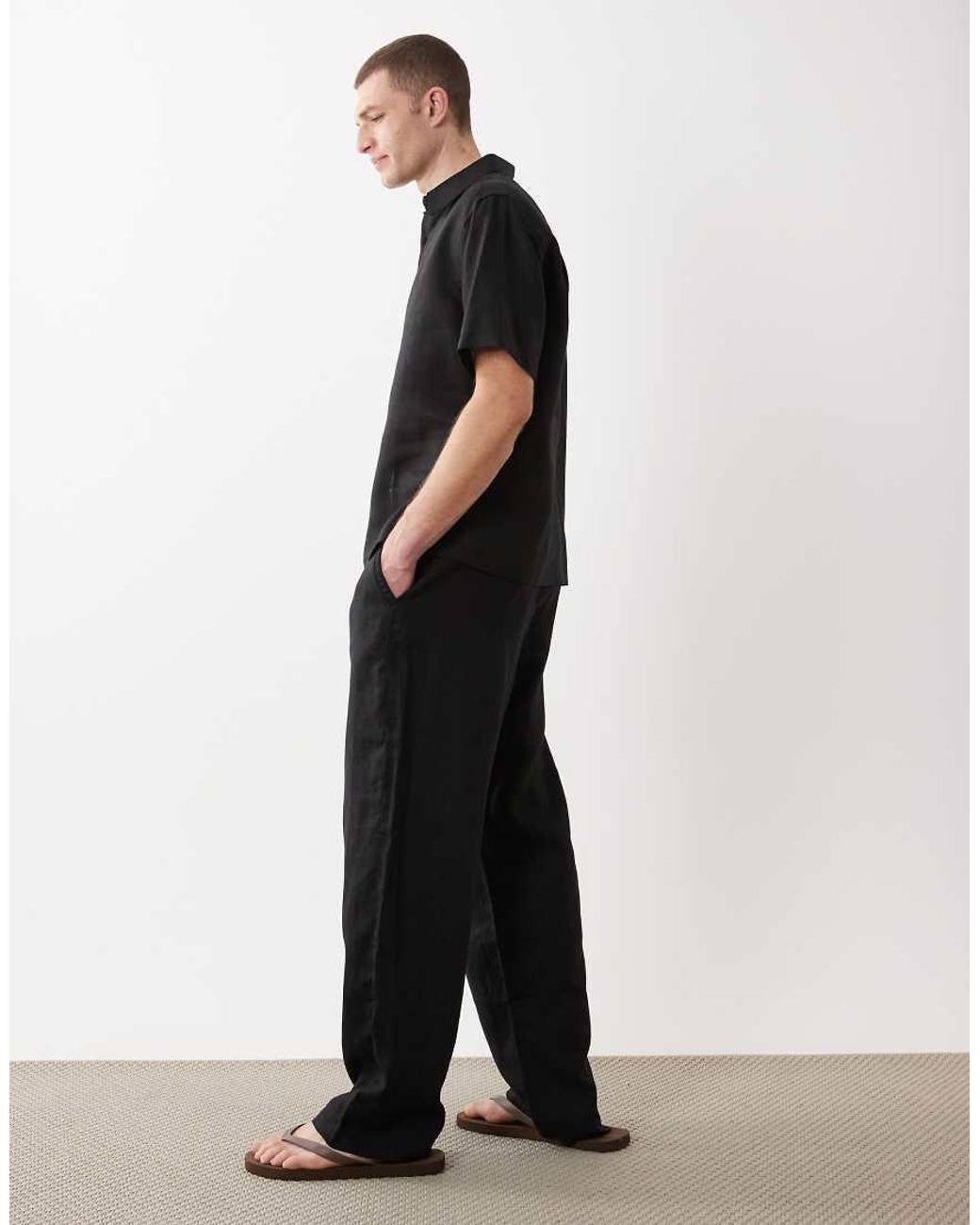 ASOS Black Co-ord Loose 100% Linen Pants for men