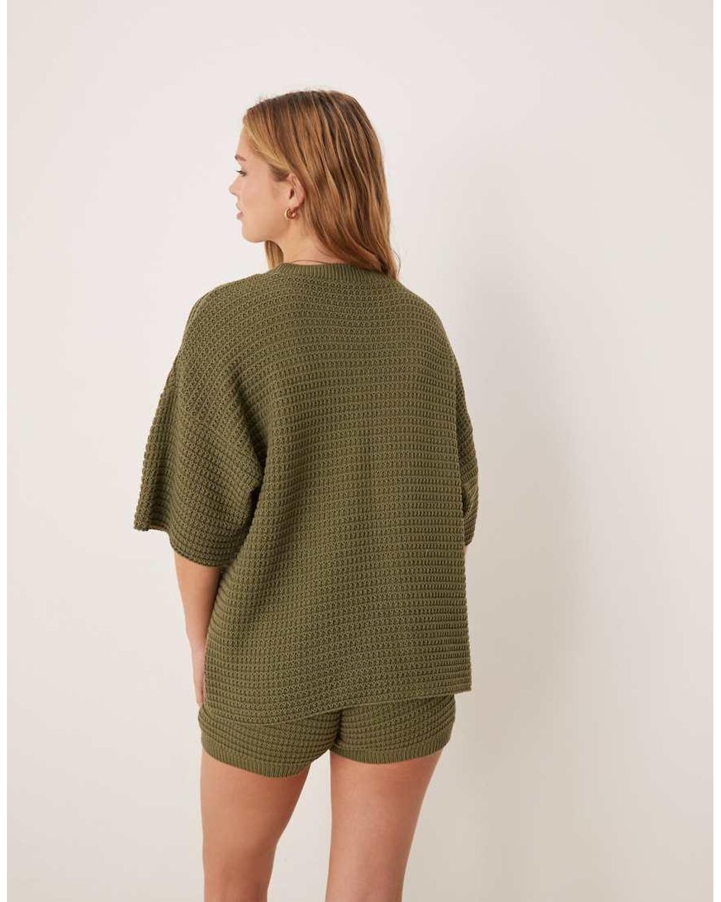 ASOS Natural Co-ord Knitted Stitch Relaxed T-shirt