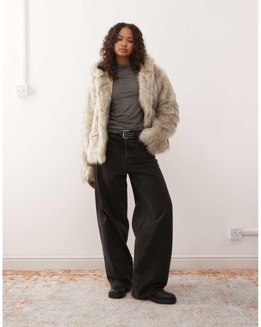 The Ragged Priest Natural Faux Fur Coat With Hood