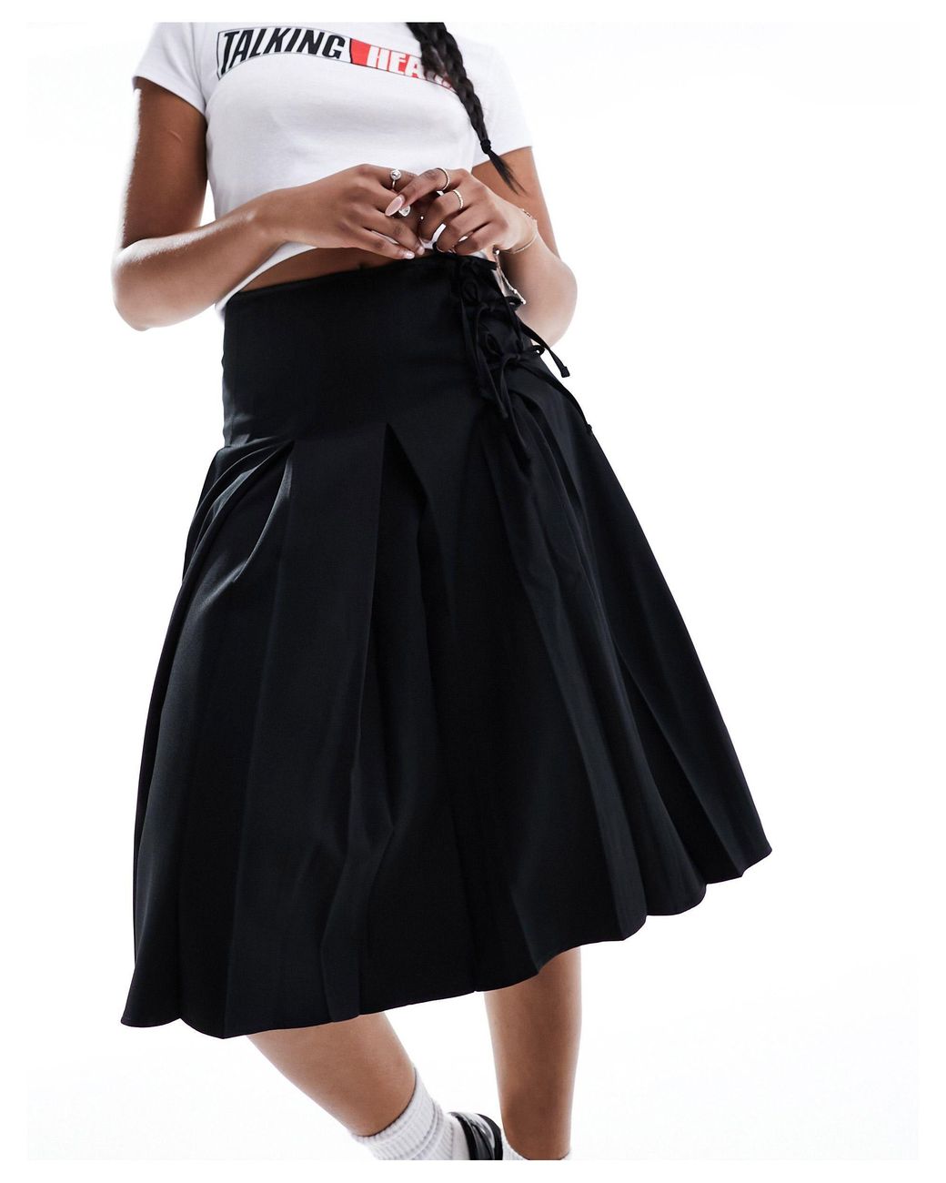 Miss Selfridge Tie Side Midi Kilt Skirt in Black Lyst