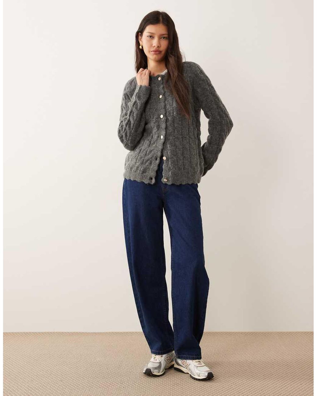 Y.A.S Gray Scallop Trim Textured Cardigan