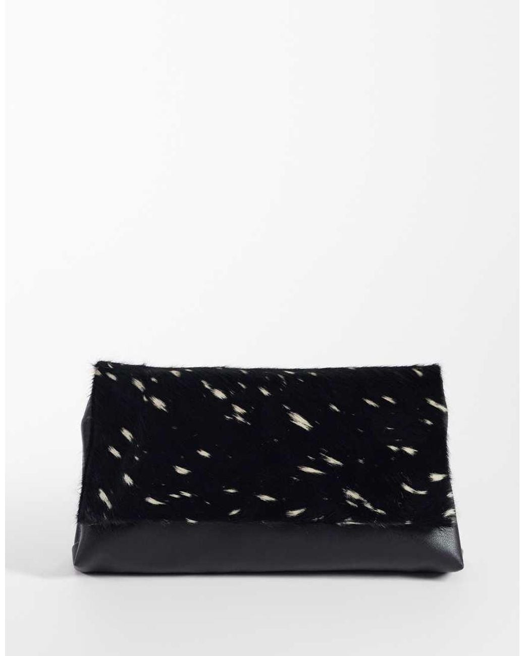 ASOS Black Hair-on Real Leather Flap Clutch Purse