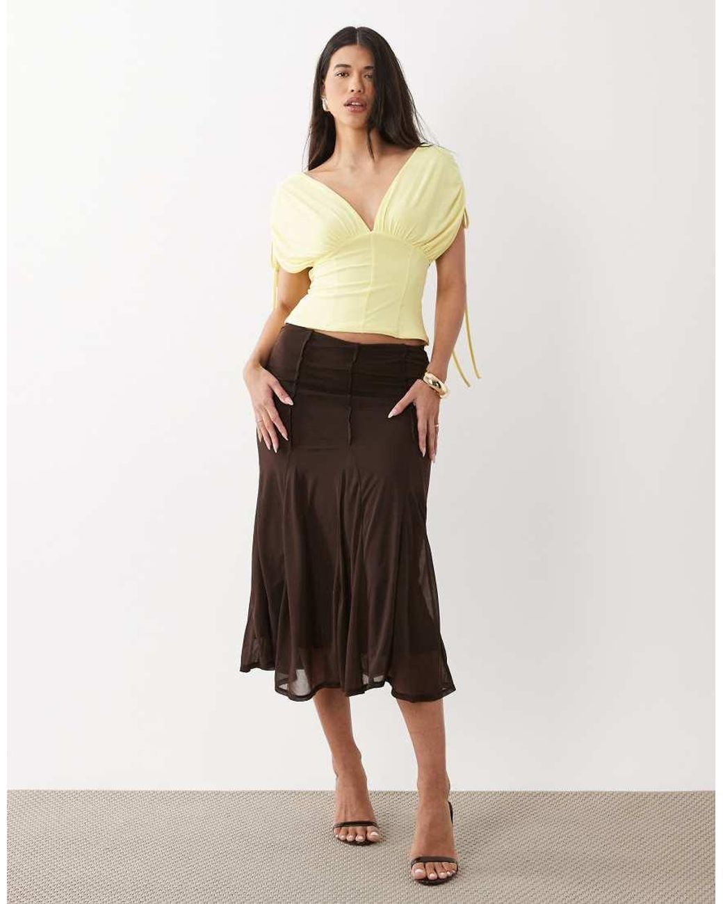 ASOS Yellow Deep Ruched Off The Shoulder Top