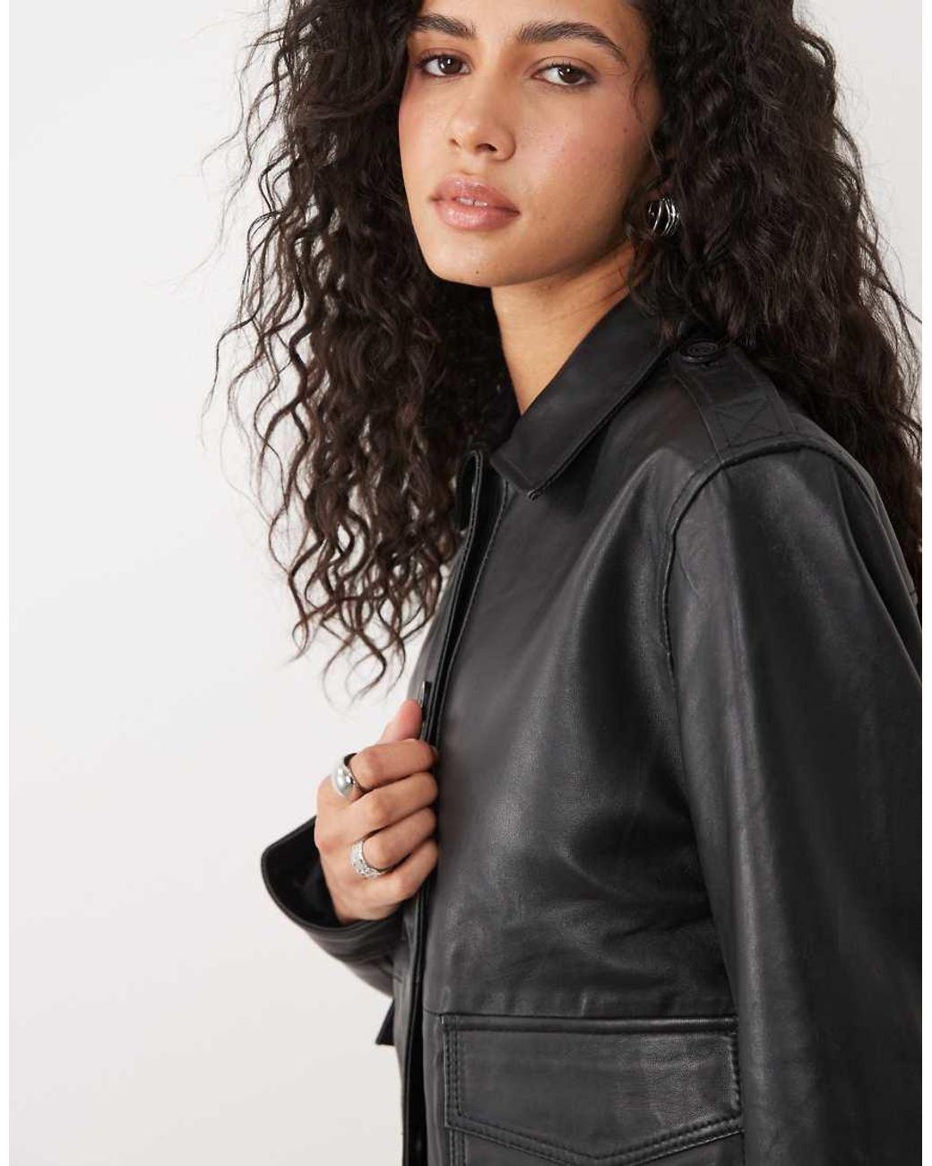Barney's Originals Black Real Leather Utility Jacket