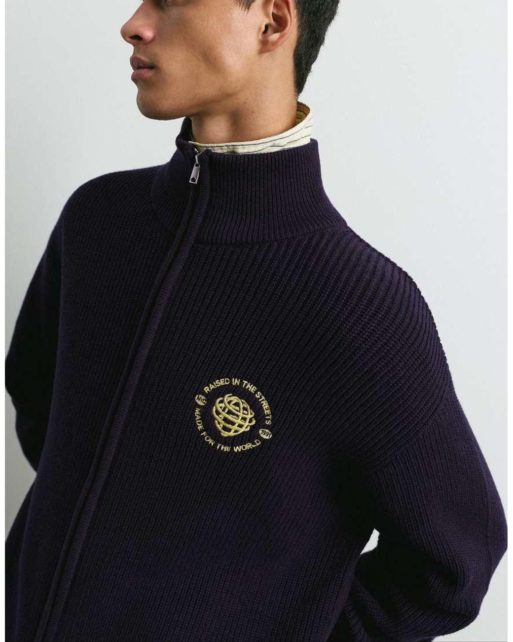 Pull&Bear Black Embroidered Zip Cardigan for men