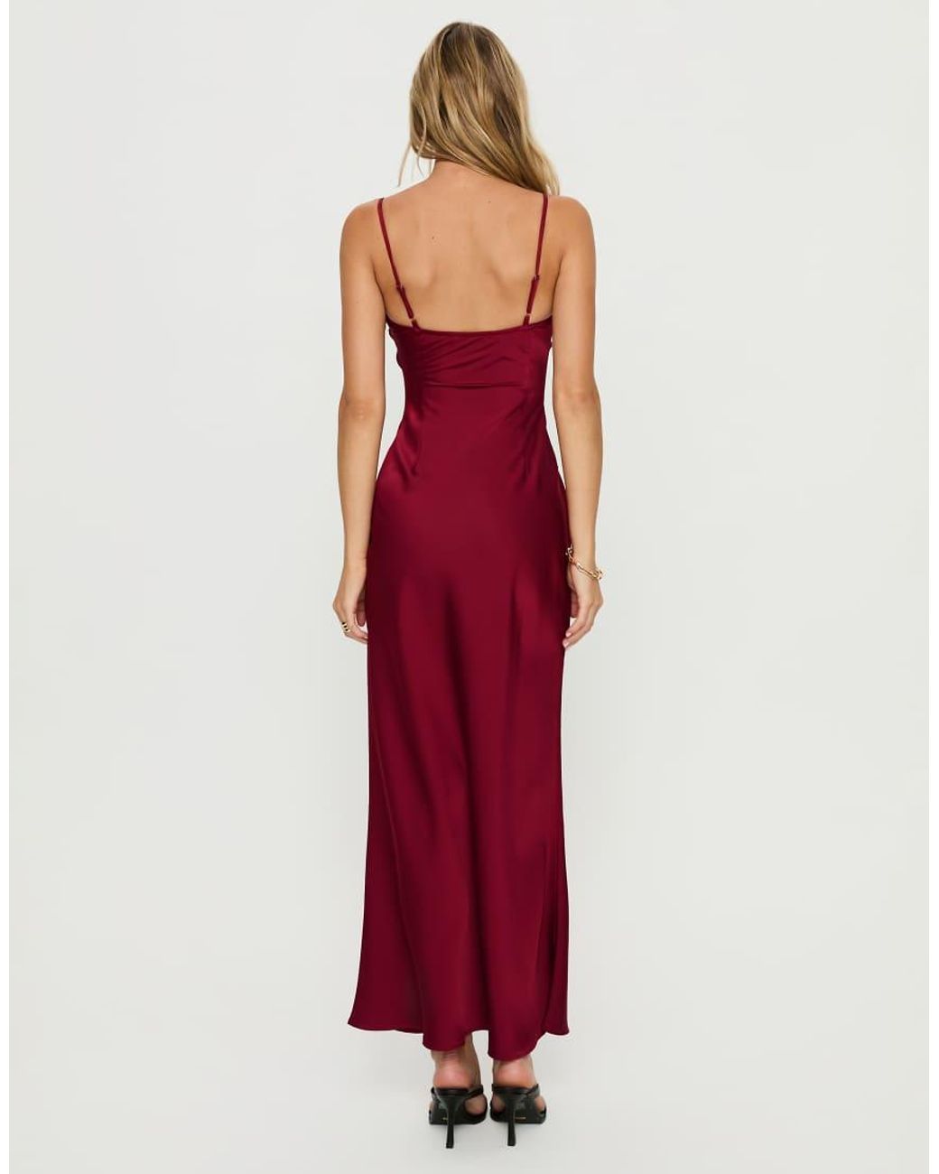 Princess Polly Red Engracia Satin Sequin & Bead Detail Cami Square Neck Maxi Dress