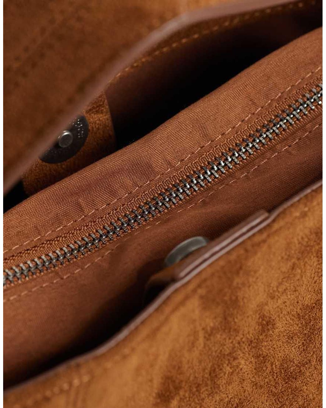 ASOS Brown Studded Faux Suede Grab Bag With Detachable Crossbody Strap