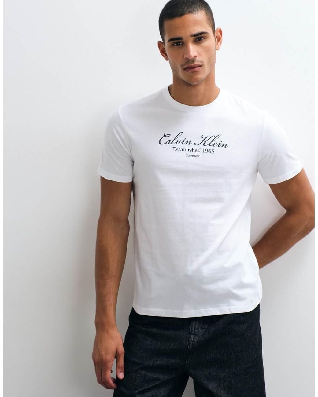Calvin Klein White Script Graphic T-Shirt for men