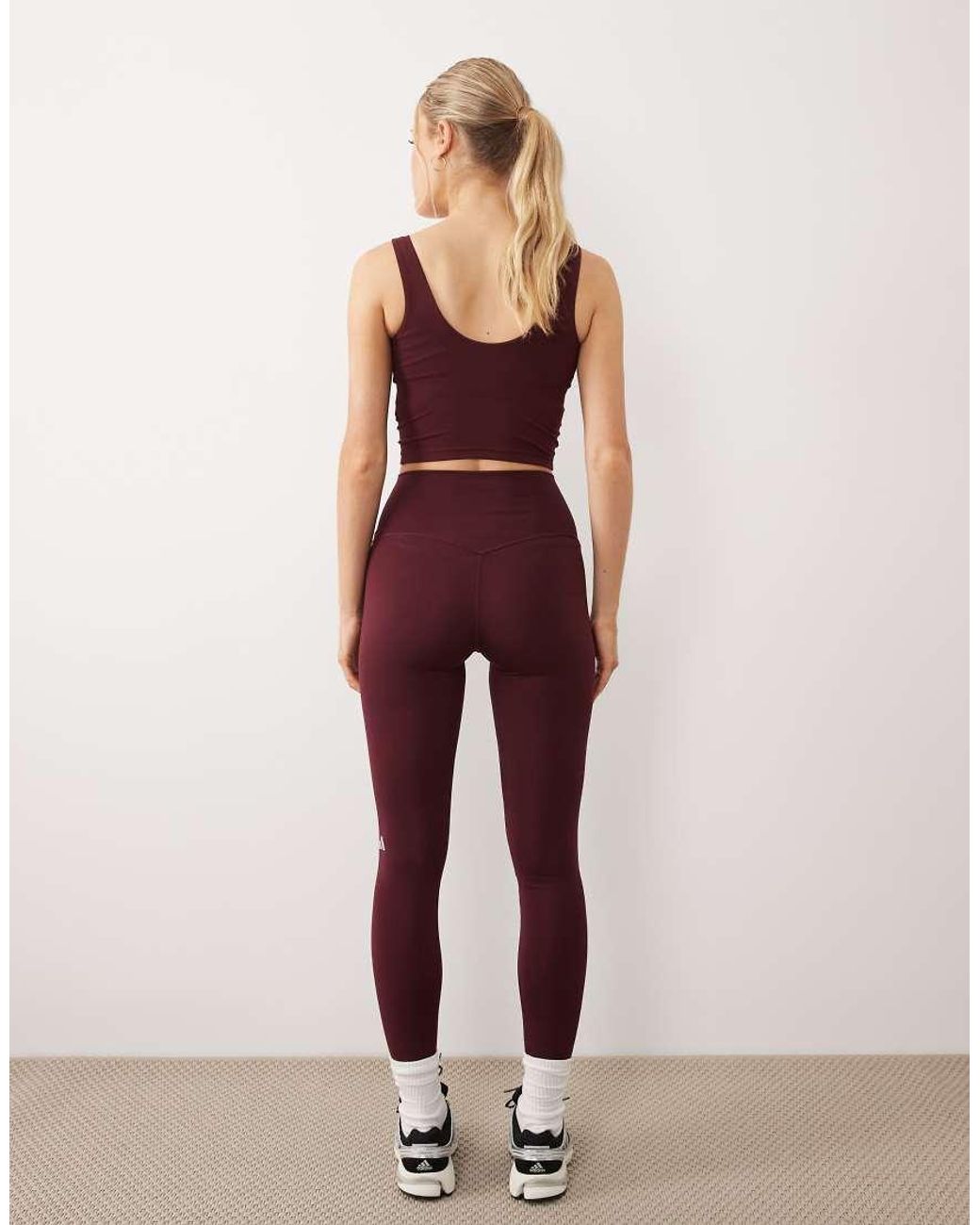 Adidas Originals Red Three Stripes Studios Crossover Waistband Leggings