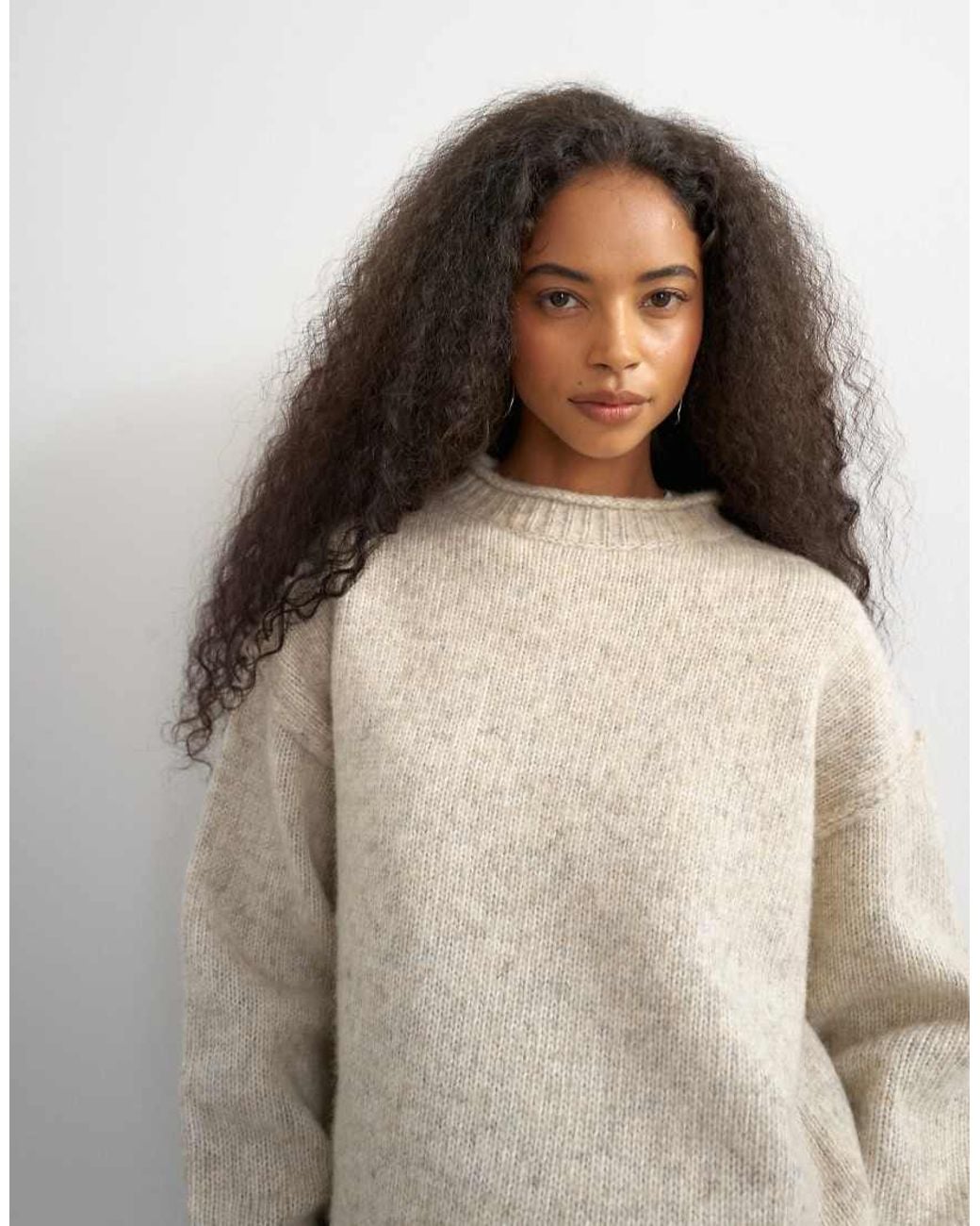 TOPSHOP Blue Knitted Wool Blend Roll Edge Chunky Sweater