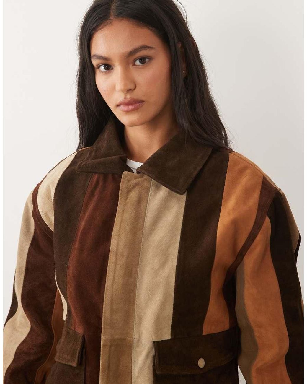 Barney's Originals Brown Patchwork Real Suede Bomber Jacket