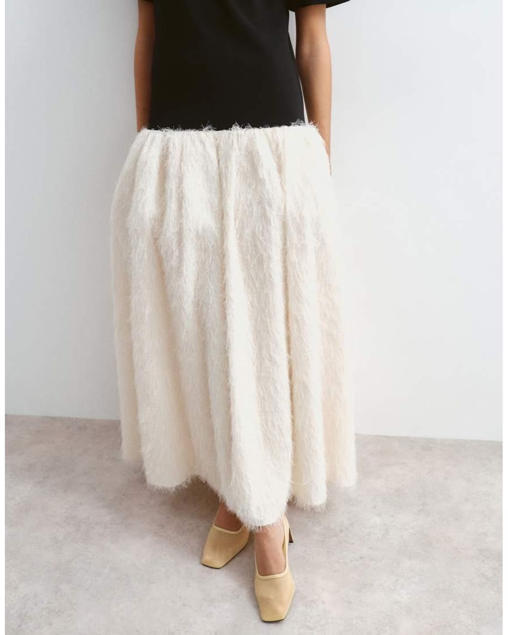 ARRANGE White Drop Waist T-Shirt Maxi Dress With Fringe Skirt