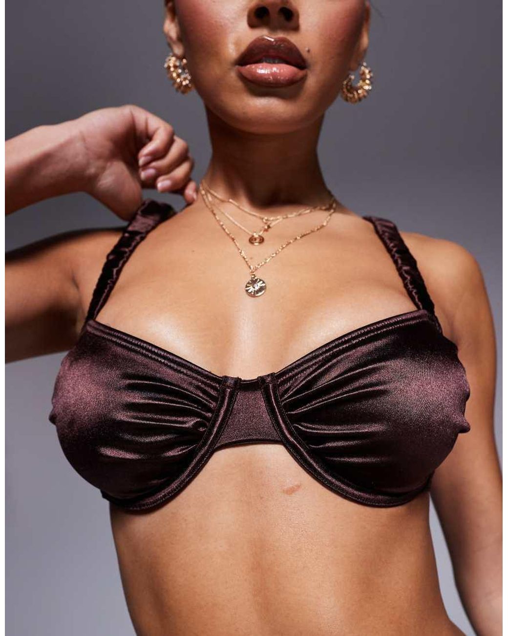 South Beach Gray Ruched Underwire Bikini Top