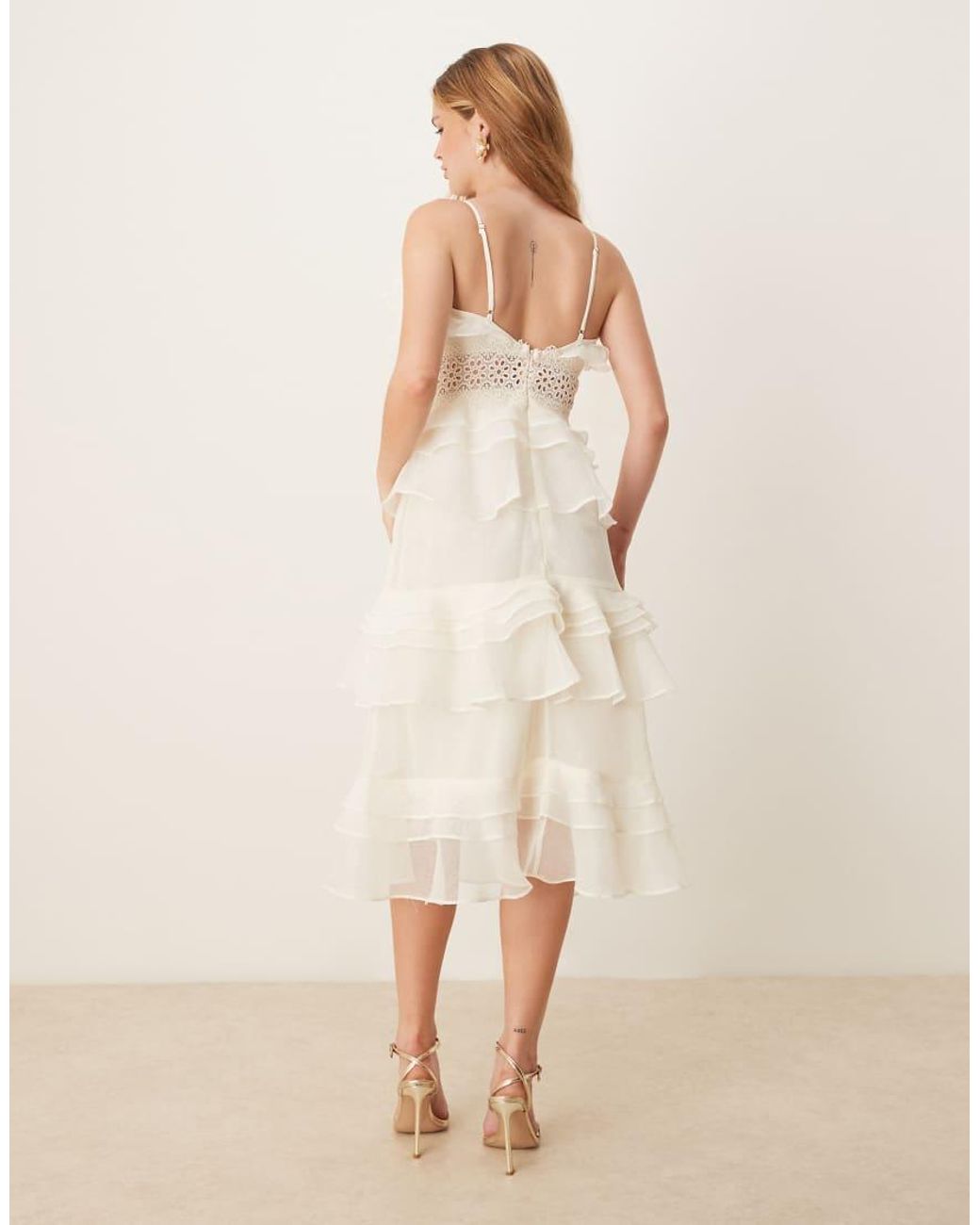 True Decadence Natural V Neck Midi Dress