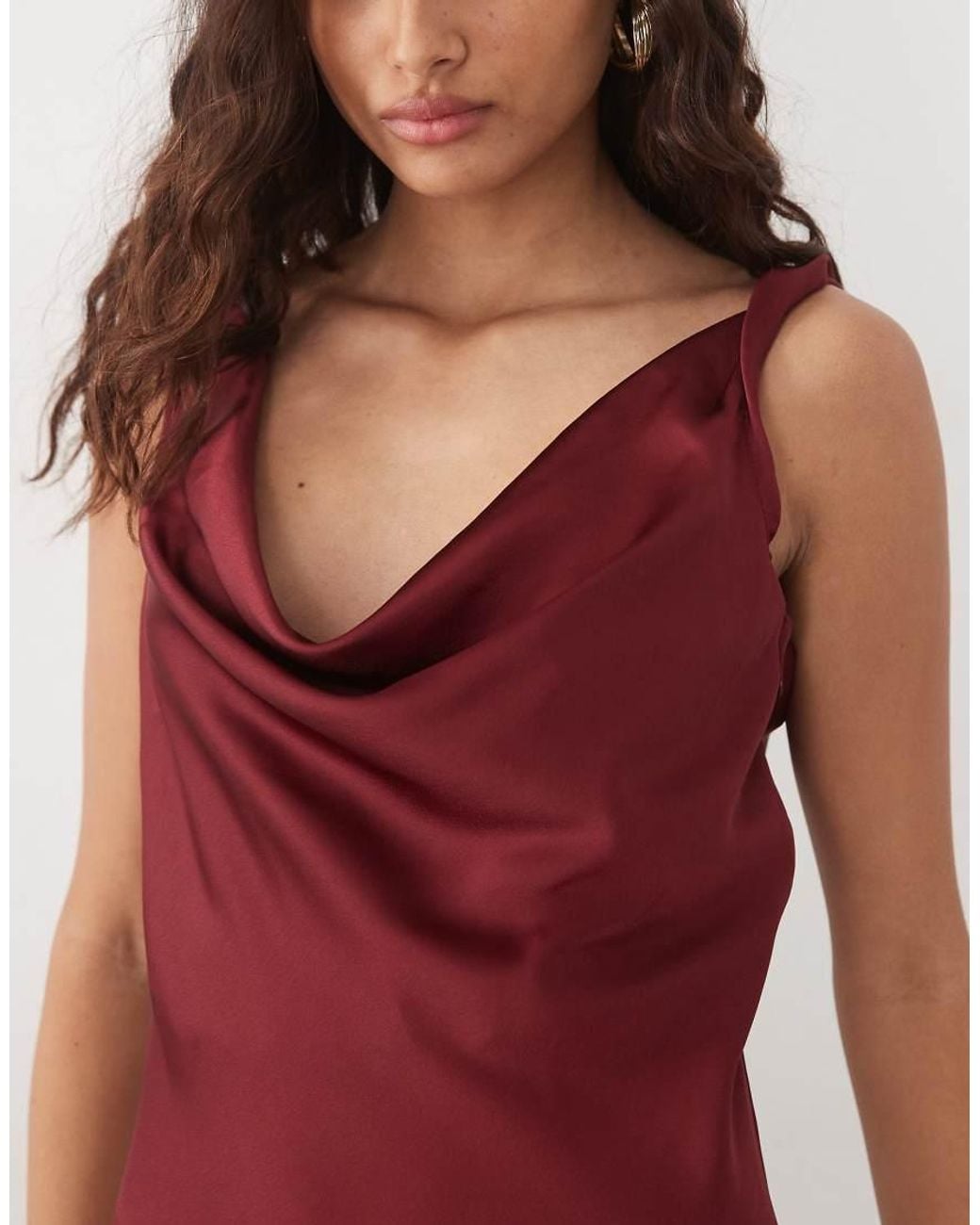 Jdy Red Cowl Neck Satin Maxi Dress