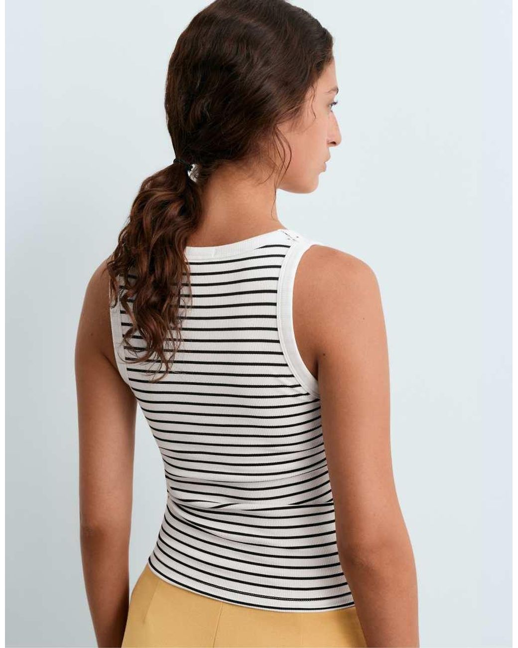 Oysho White Long Rib Round Neck Modal Tank Top