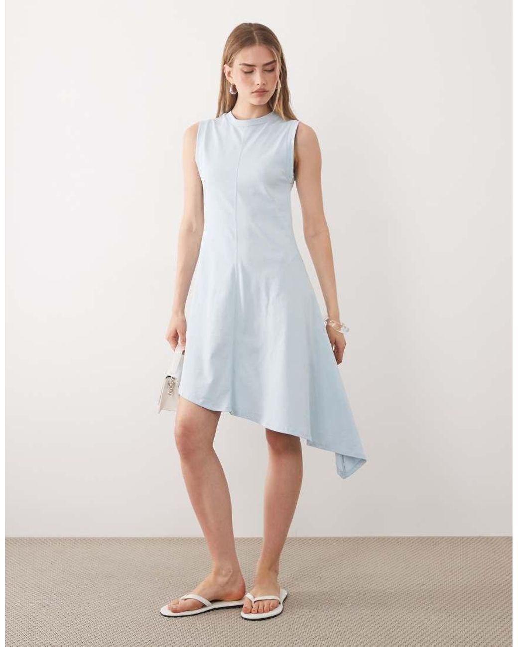 ASOS White Sleeveless Mini Dress With Asymmetric Hem
