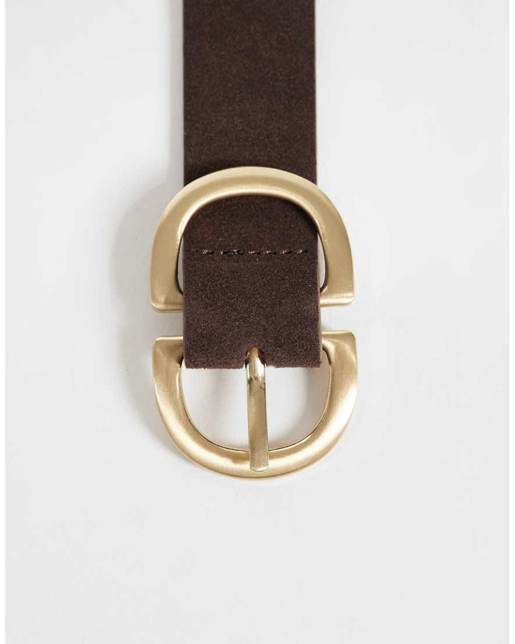 Pieces Brown Suede Gold Double Buckle Belt