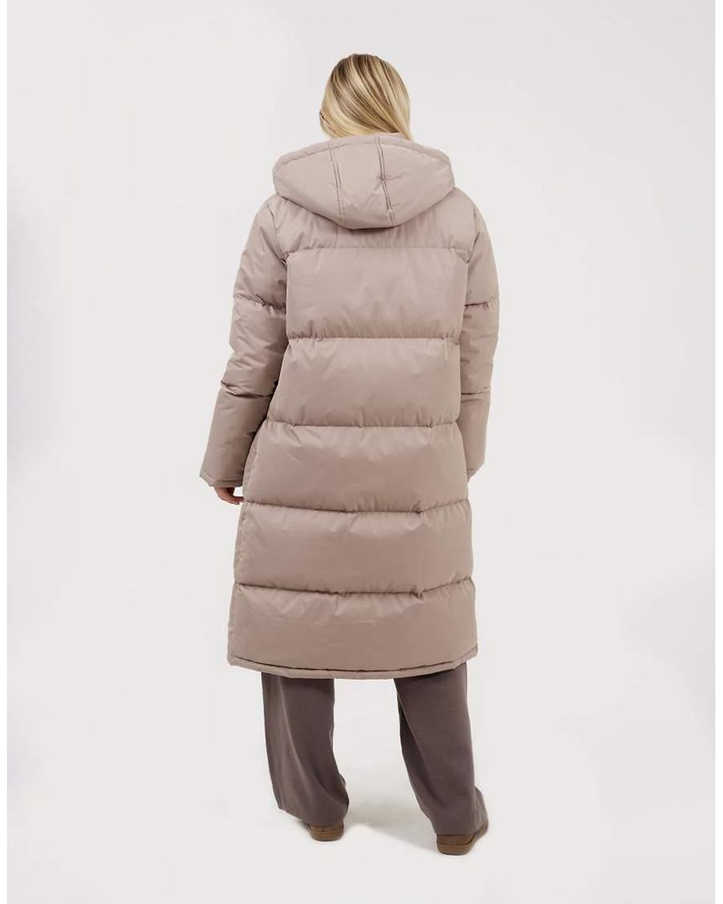 Brave Soul Natural Maxi Length Padded Jacket With Fixed Hood