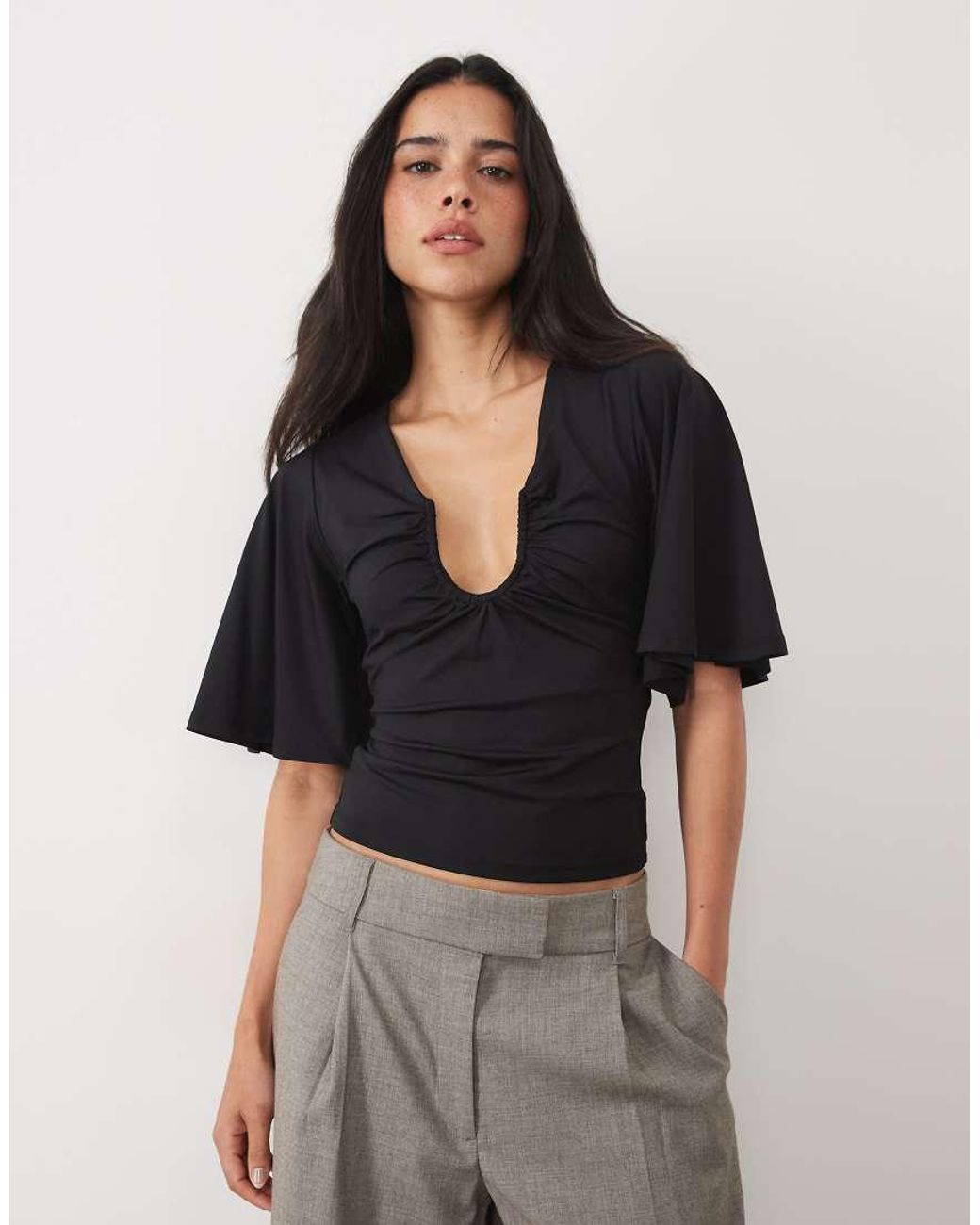 ASOS Black Flutter Sleeve U-wire Top