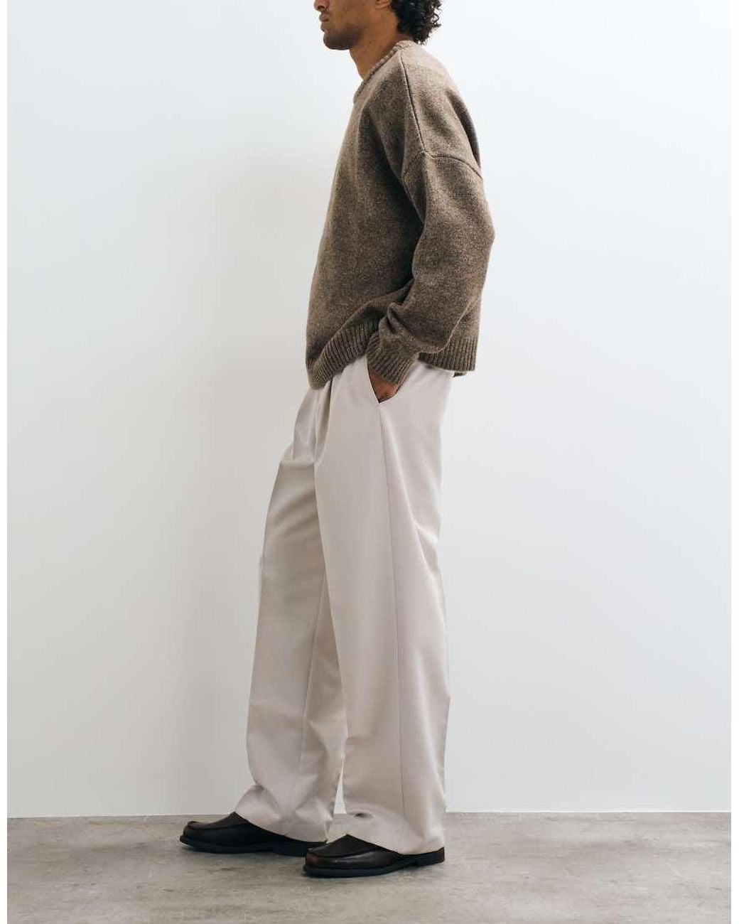 ASOS Gray Tailored Pleated Wide Leg Trousers for men