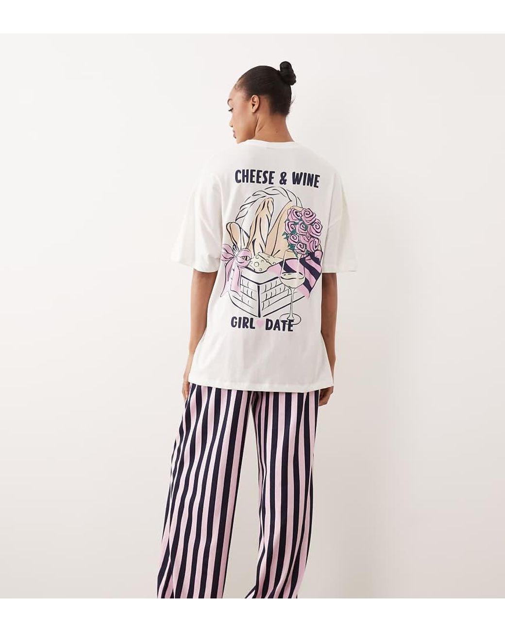 ASOS White Asos Design Tall Cheese & Wine Graphic Short Sleeve Top And Trouser Pyjama Set