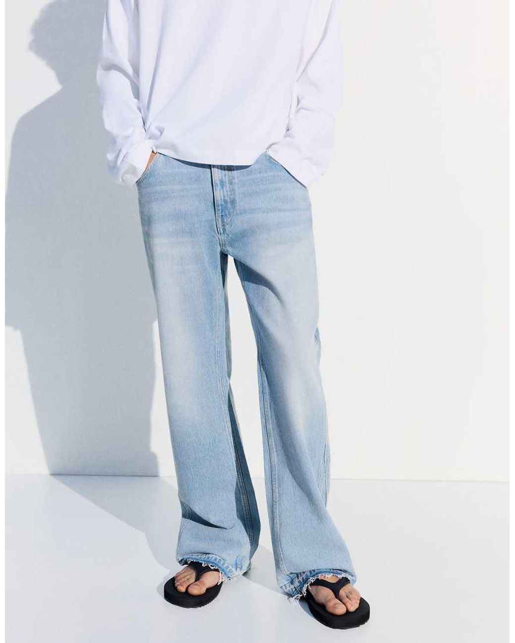 Bershka Blue Tall Straight Flared Jeans for men