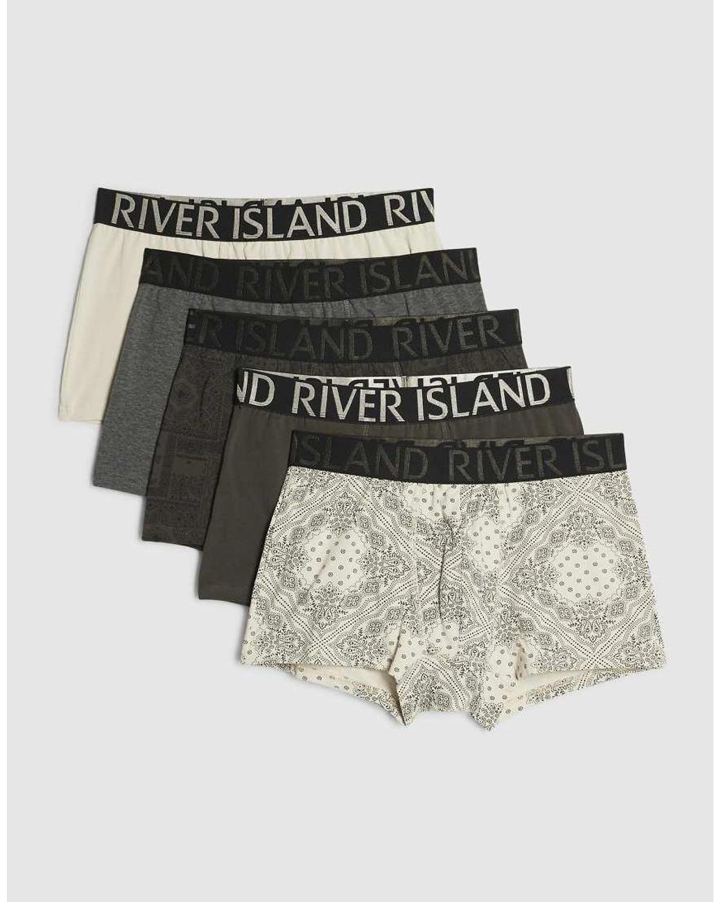 River Island Black Paisley Bandana Print Pack Of 5 Trunks for men