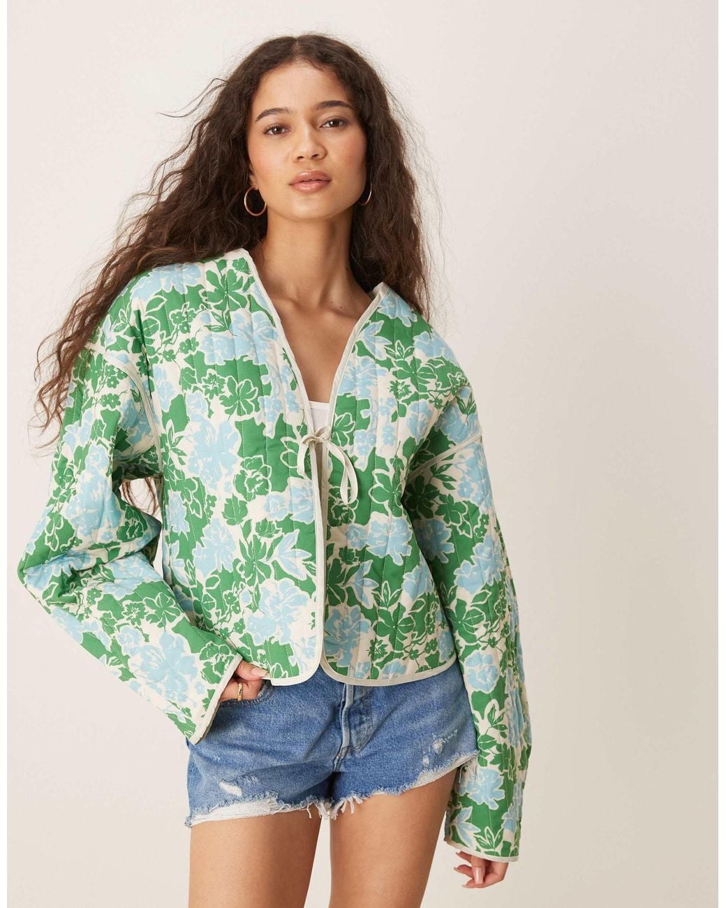 Vila Green Tie Front Quilted Jacket