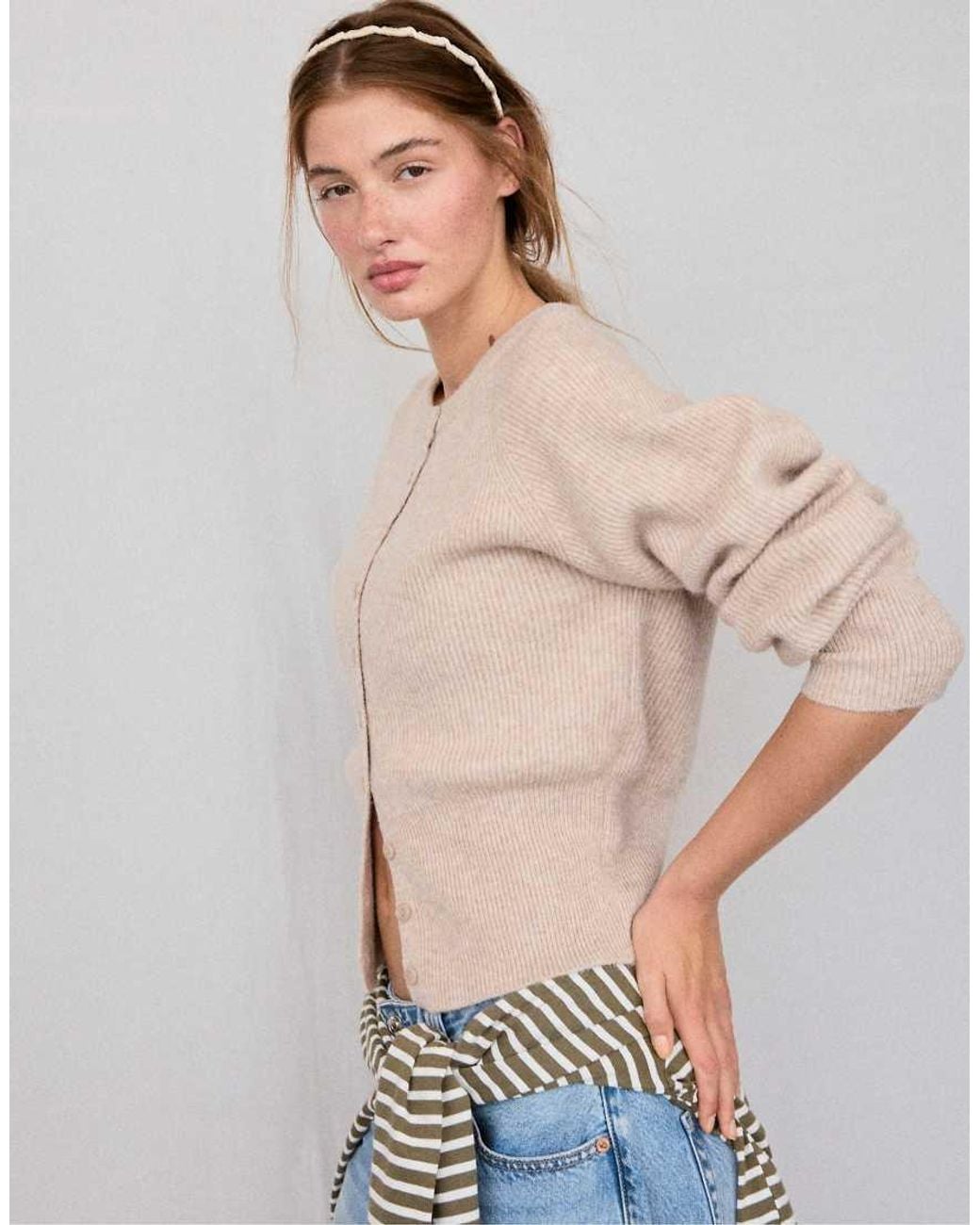 Stradivarius Blue Raglan Sleeve Knit Cardigan