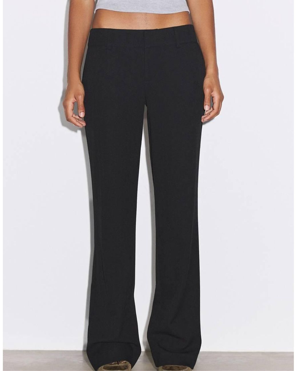 Stradivarius Black Low-rise Smart Trousers With Back Detail