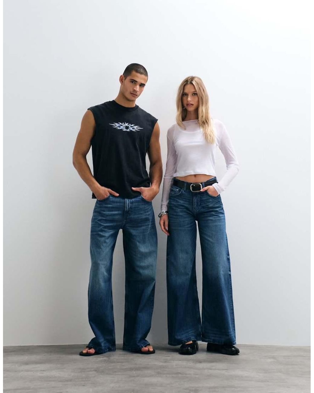 Weekday Blue Unisex Wide Leg Jeans