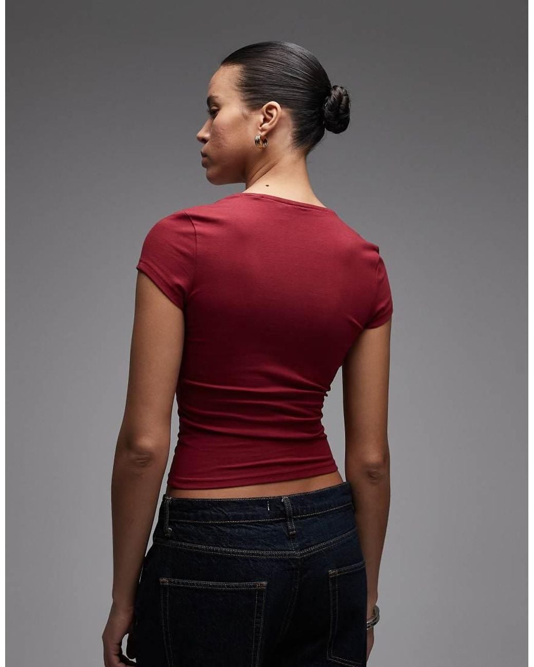 ASOS Red Cotton Square Neck Cap Sleeve Top