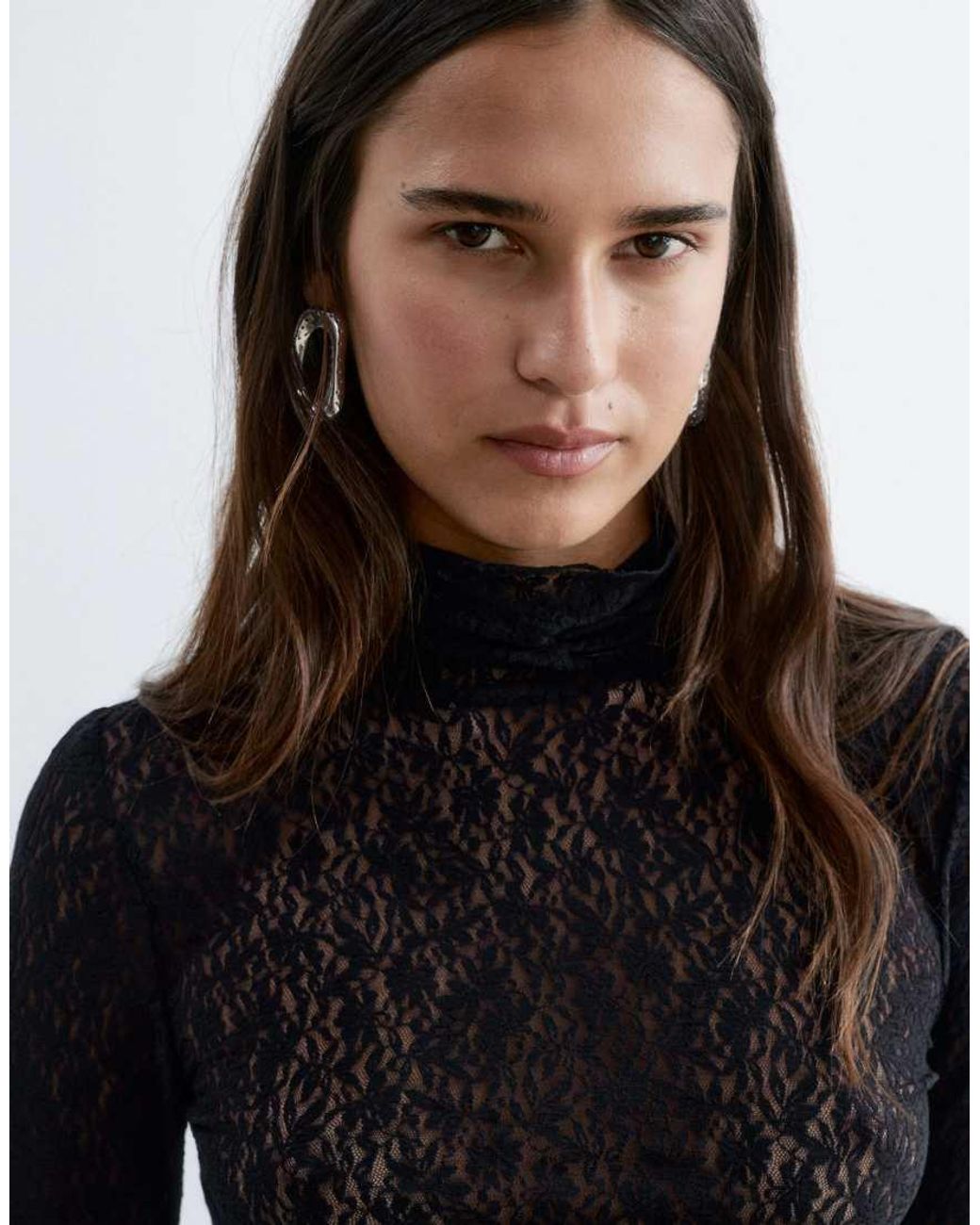 & Other Stories Blue Lace Long Sleeve Top With Thumb Holes