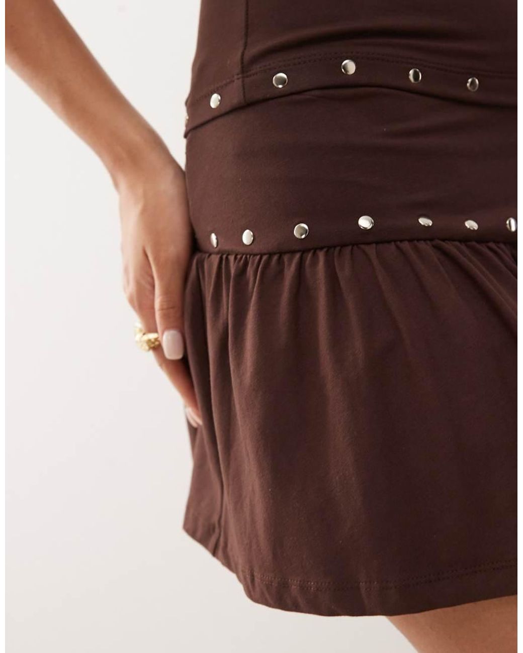 Motel Natural Nefety Stud Detail Slinky Mini Skirt