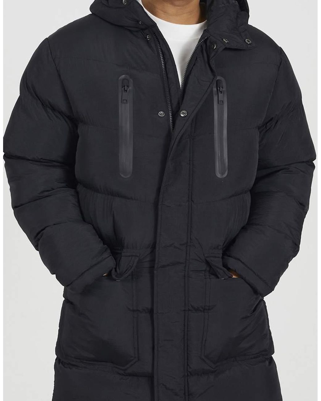Brave Soul Blue Longline Hooded Padded Jacket for men