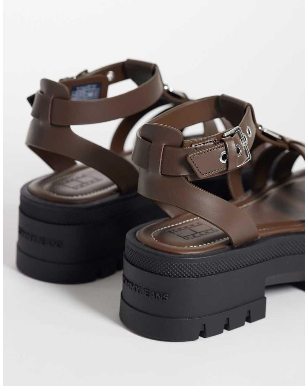Tommy Hilfiger Brown Real Leather Chunky Sandals