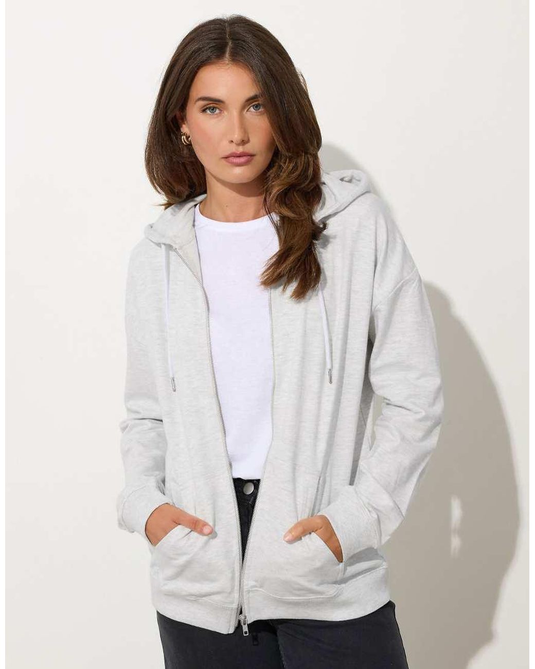 Long Tall Sally White Zip Through Pocket Hoodie