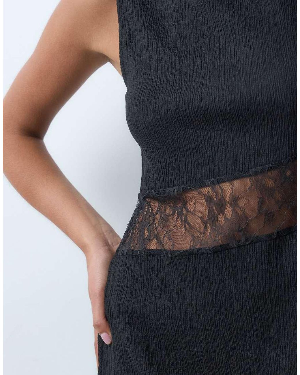 ONLY Blue Slash Neck Mini Dress With Lace Insert