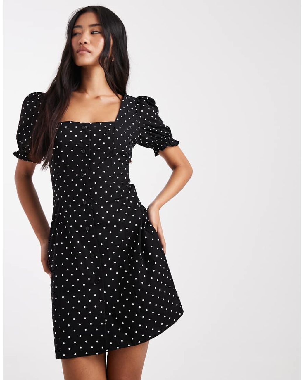 Miss Selfridge Black Puff Sleeve Mini Dress