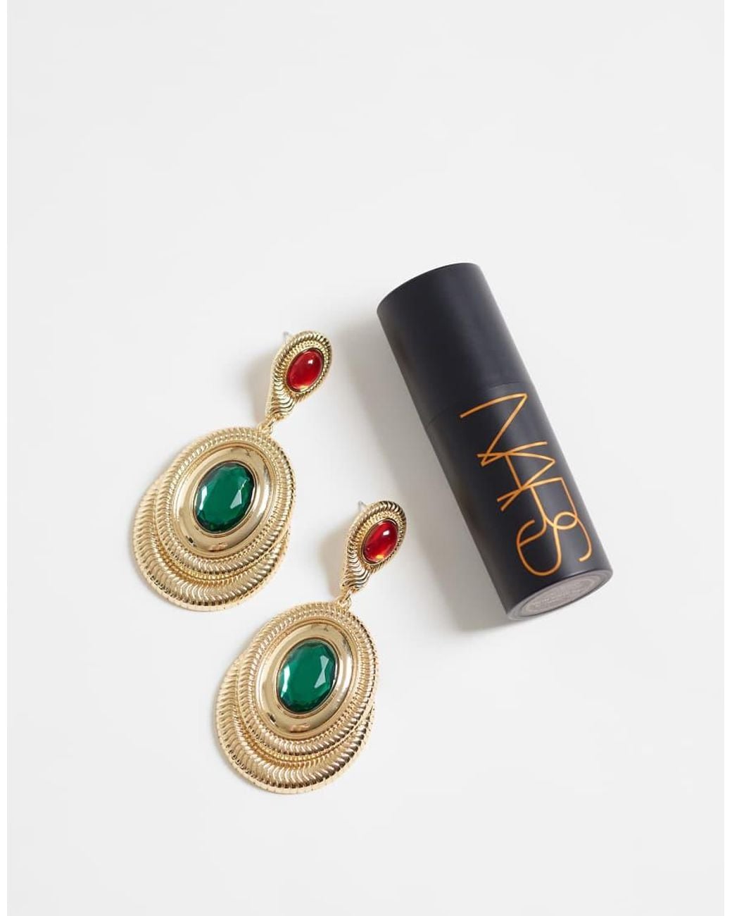 ASOS Metallic Pendant Earrings With Stone-settings