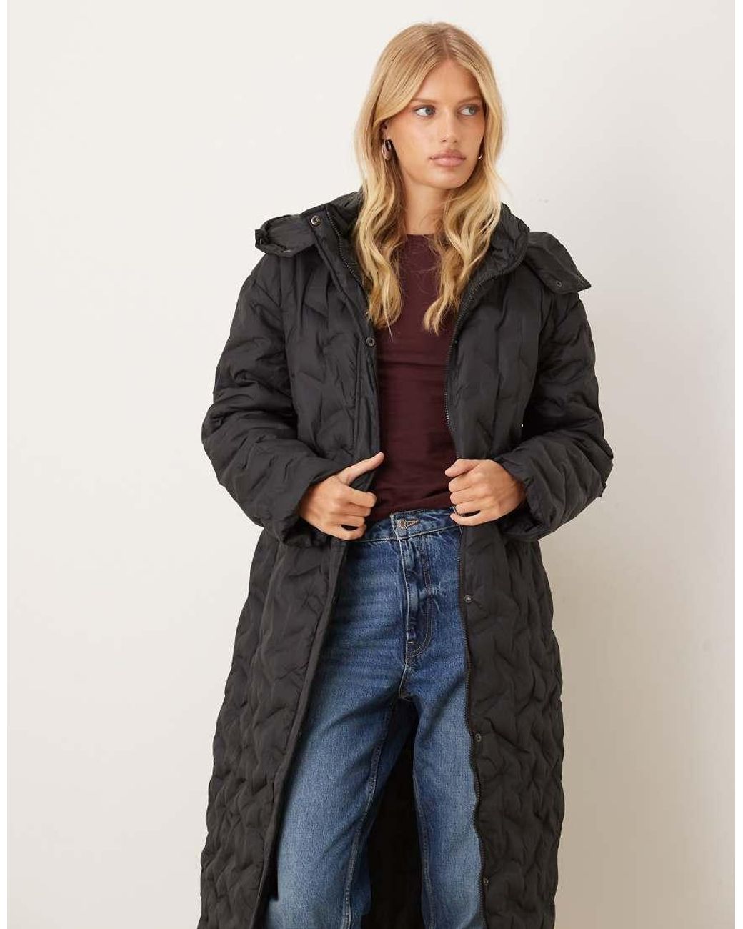 Brave Soul Black Heat Seal Quilted Longline Padded Jacket