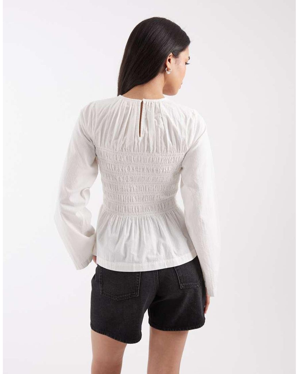 JJXX White Long Sleeve Shirred Top