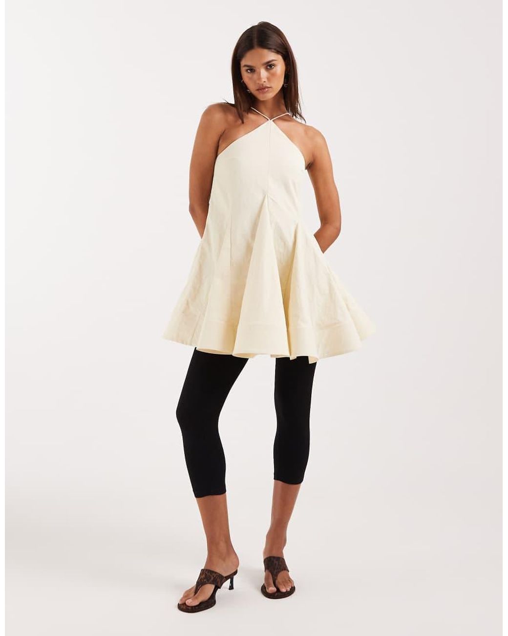 ASOS Natural Structured Halter Volume Skirt Mini Dress